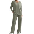 thumbnail image 3 of Loopsun Womens Pajama Sets, Women's Solid Long Sleeve Top and Long Pants 2 Piece Set Casual Loungewear Pajamas Green, M, 3 of 5