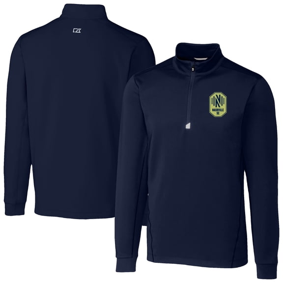 Men's-Cutter & Buck  Navy Nashville SC Traverse Stretch Eco Quarter-Zip Pullover Top