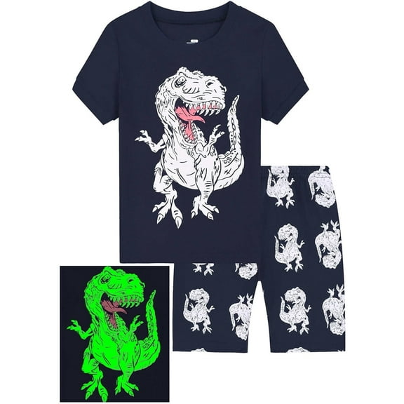 WIBACKER Toddler Boys Glow in the Dark Pajamas Short Sets Spaceman Cotton 2 Piece Pjs Sleepwear Summer Clothes Kids Jammies 2-9Y