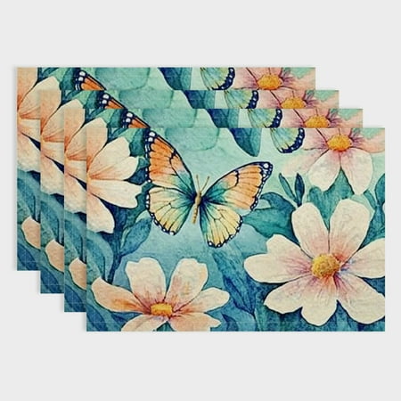 

Patifu Seamless Flowers Butterfly Table Pad Entomology Watercolor Table Mats Rectangle Durable Placemat Heat Insulation Burlap Kitchen Mat for Kitchen Dining Table 18x12in