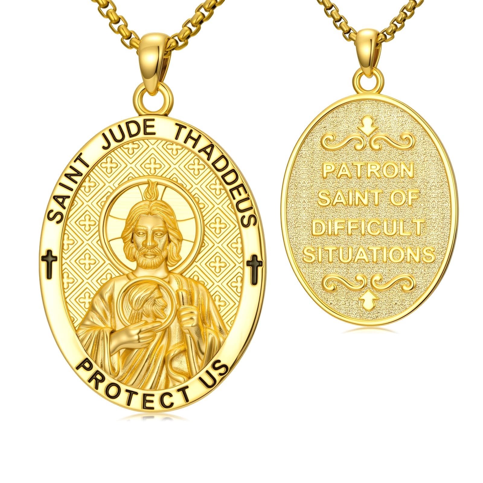 Kootwo Patron Saint Necklace for Men,14K Gold Plated St.Jude Medal,Catholic Hope Gift