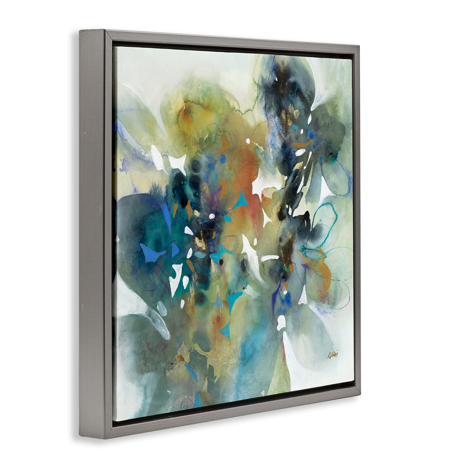 Stupell Industries Complex Splatter Distortion Abstract Painting Gray Floater Framed Canvas Art Print Wall Art, 18 x 18
