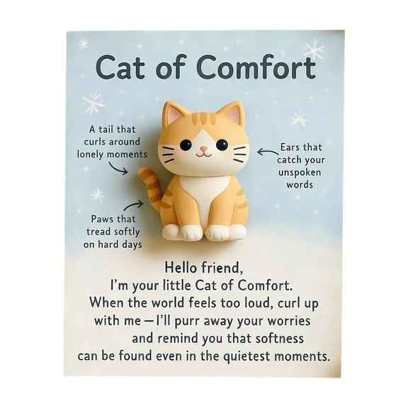 Cat Of Comfort Stress Relief Figurine With Encouragement Card, Cute Cat Shaped Pocket Plush For Animal Lover, Hug Gift For Friends & Family