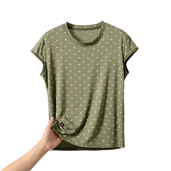 Ohufall Polka Dot Pajama Tops for Women Round Neck T-shirts Flying Sleeve Loose Comfort Sleepwear Top