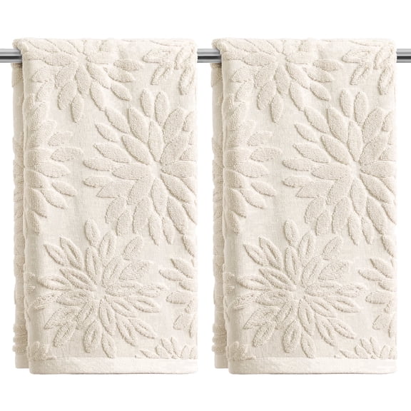 Sm:)e 2PC Dahlia three Dimensional Floral Jacquard Bath Towel 13x30 Inches, 100% Cotton Quick-Dry High Absorbency Luxury Bath Towel, Beige