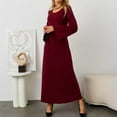 thumbnail image 2 of WTOBBY Women's Loose Comfortable Fashionable And Casual U-Neck Rolled Back With Rope Long Sleeved Dress - Relaxed and Stylish Dress with Back Rope Detail,Wine S, 2 of 5