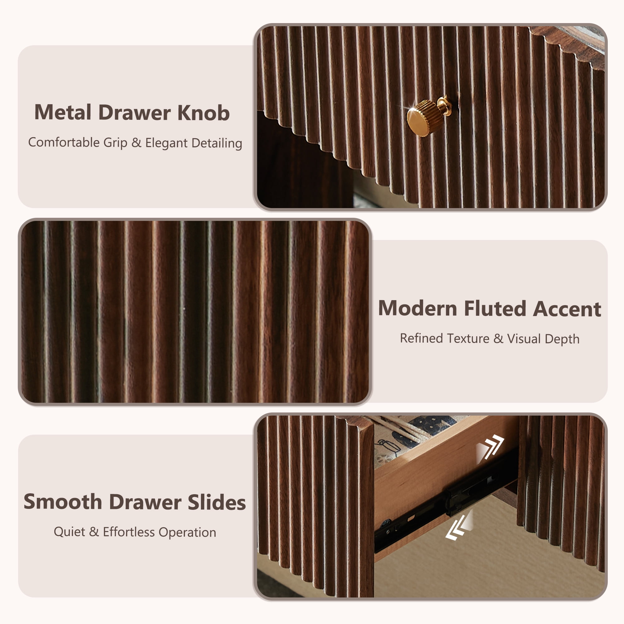 KeyWhat 63" Modern Fluted Console Table with 3 Drawers, Curved Edges & Anti-Tip Safety Kit