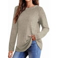 thumbnail image 2 of Long Sleeve Shirts for Female Loose Fit Crew Neck Blouse Dressy Casual Fall Winter Pullover Outfits Apricot M, 2 of 5