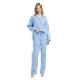 thumbnail image 3 of Apparonia Women's Pajama Sets Cotton Nightwear Long-Sleeve Button Front Shirt and Pant Sleepwear Notch Collar Pjs Lounge Sets Blue Polka Dots​ S, 3 of 7