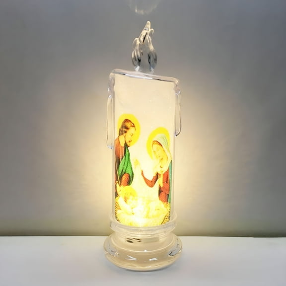 ACDANC Electric Flameless LED Tealight Prayer Candle Religious Battery Operated Pillar Light Lamp for Party Decoration Holy Family