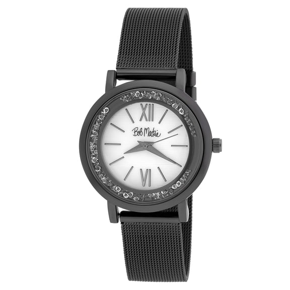 Bob Mackie Women's Black 34mm Rolling Stone Mesh Strap Watch