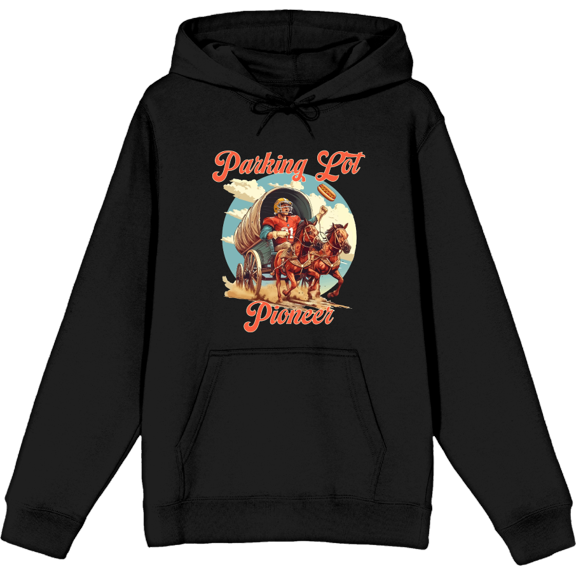 "Parking Lot Pioneer" Old West Wagon Football Cowboy Adult Black Long Sleeve Hoodie-3XL