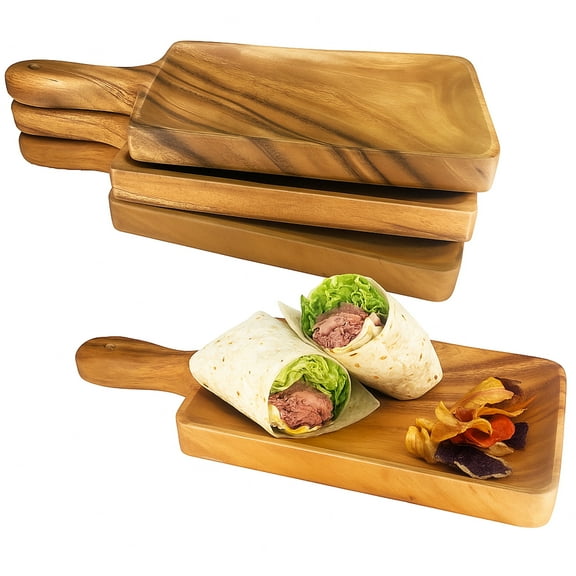Woodard & Charles Acacia Wood Large Individual Paddle Board Serving Tray, 13.75" x 6", Set of 4