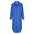 thumbnail image 4 of BUWTTER Womens Dresses Casual Summer Linen Shirt Long Sleeve Open Front Tunic Cover Up Loose Fit Maxi with Pockets Blue Dress S, 4 of 5