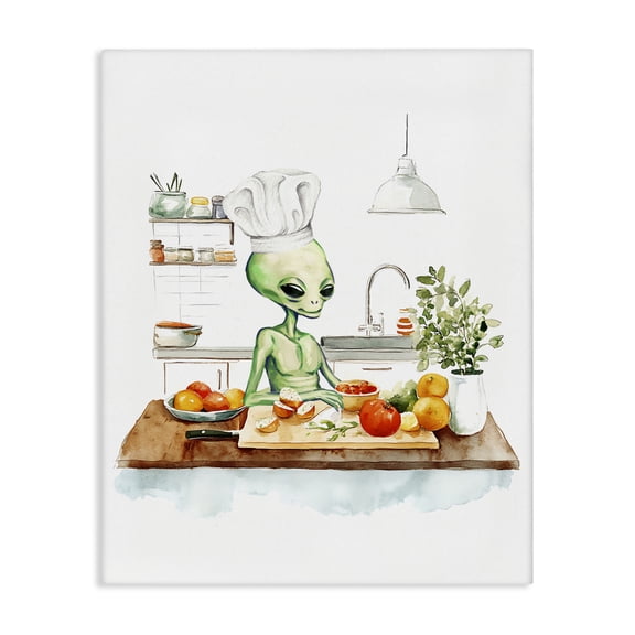 Stupell Industries Chef Alien in Kitchen Fantasy & Sci-Fi Painting Wrapped Canvas Canvas Art Print Wall Art, 16 x 20