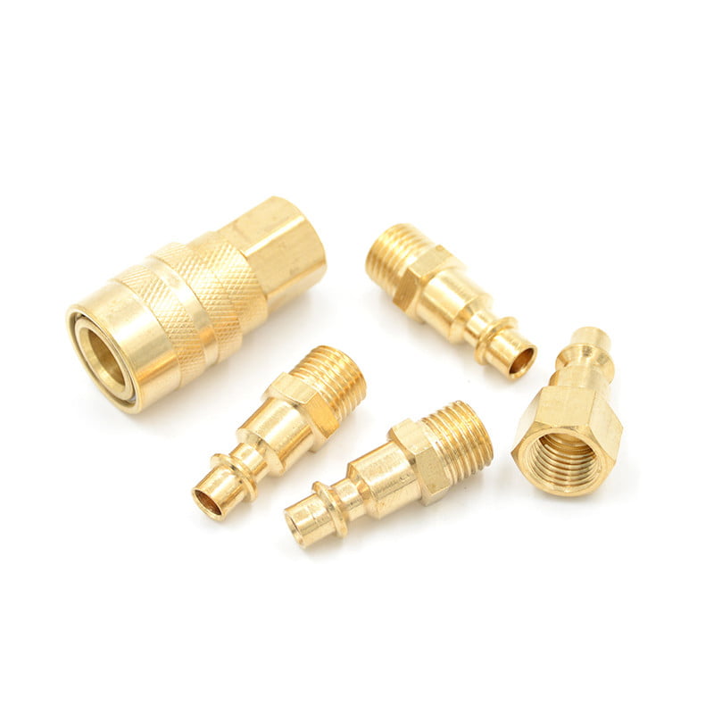 Air Hose Connector Fittings 1/4 NPT Tools 5pc Solid Brass Quick Coupler Set 