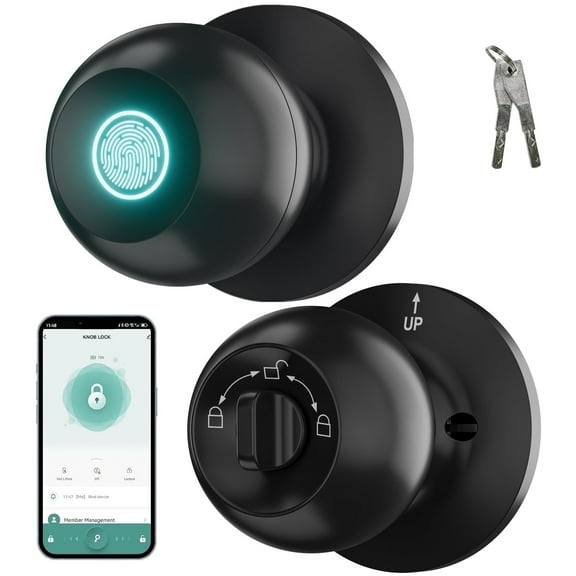 YDLW Smart Door Lock, Fingerprint Door Lock Knob with App Control, Suitable for Home, Cloakroom, Offices, Hotels
