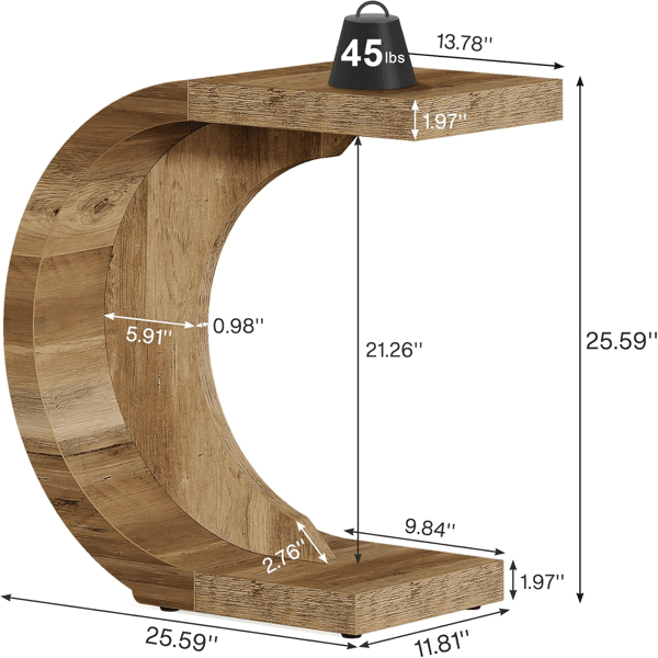 C-Shaped End Table, 11.8"*13.8" Tabletop, Compact 11.8"*25.59" Size, for Sofa/Bed/Small Spaces