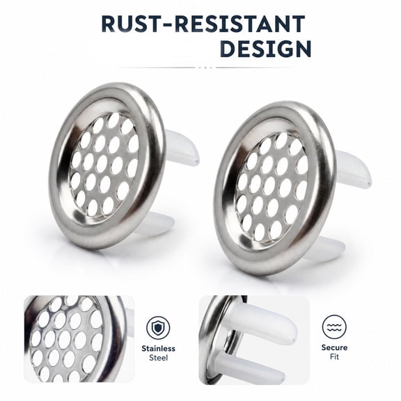2 Pack Stainless Steel Sink Overflow Cover, Bathroom Basin Overflow Ring Insert, Wash Basin Drain Hole Trim Replacement