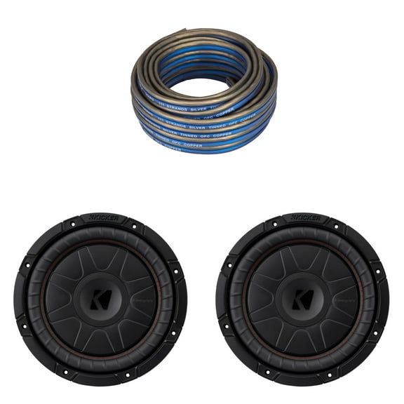 Kicker (2) 52CVT10 CompVT 10-Inch (250mm) Subwoofers, 2-Ohm Bundle w/ Speaker Wire Bundle