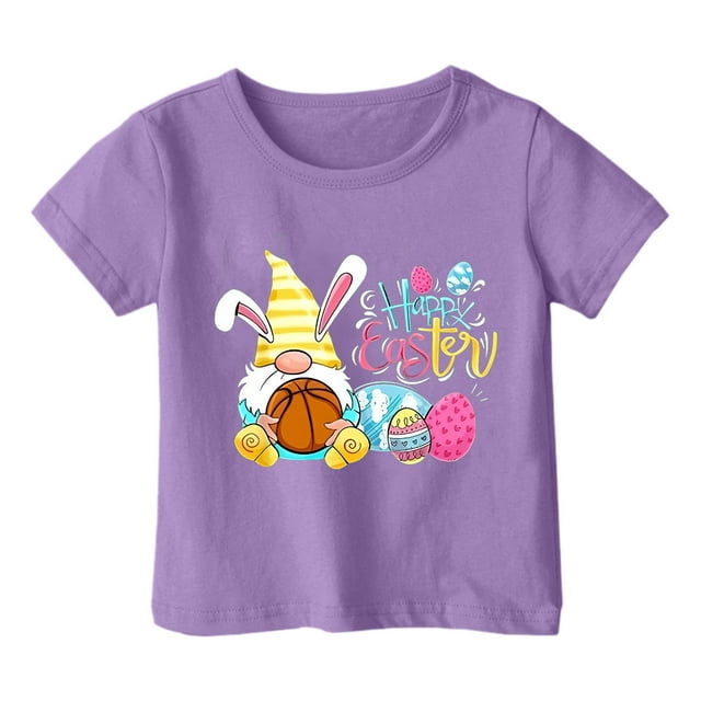 MIASHUI Haut à Manches Courtes pour Garçons et Filles, T-Shirt Graphique de Pâques, Col Rond d'Été, Violet, 12-13 Ans
