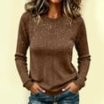 thumbnail image 3 of DeHolifer Women's Glitter Tops Long Sleeve Crewneck Pullover Sweater Casual Solid Color Tunic Tops Fall Soft Sweater Coffee L, 3 of 4