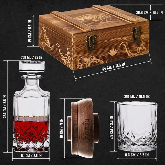 Whiskey Gift Set 14-Piece Decanter with Wooden Smoker, Old Fashioned Glasses & Stones