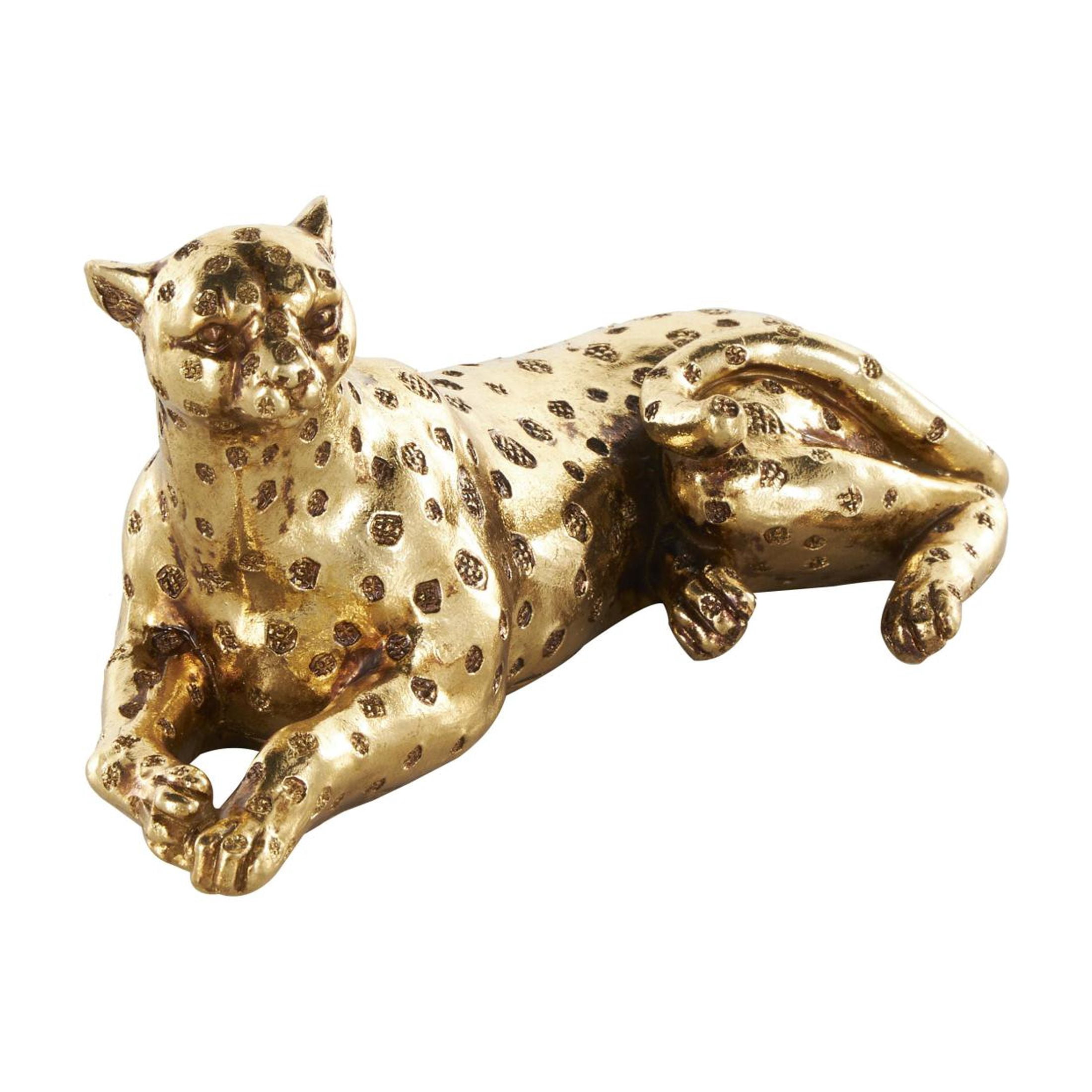 8" x 4" Gold Resin Laying Leopard Sculpture with Textured Spots, by DecMode