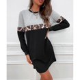 thumbnail image 3 of Womens Long Sleeve Dress Ladies Autumn Winter Casual Loose Round Neck Stitching Long Sleeve Above Knee Length Dress Black S, 3 of 4