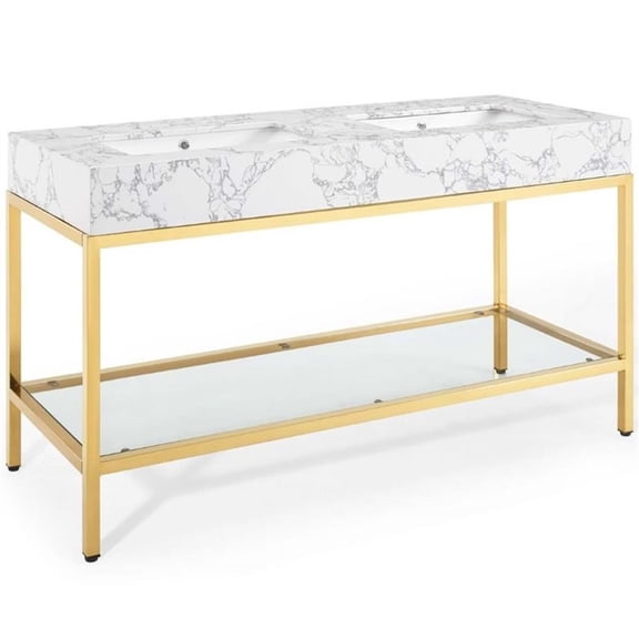 Modway Kingsley 60" Modern Artificial Marble Bathroom Vanity in White/Gold