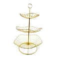 thumbnail image 1 of Cesta de frutas de 3 niveles con alambre de metal para aperitivos de fiesta, ideal para bodas y cumpleaños. Hoja de loto de oro, 1 of 9
