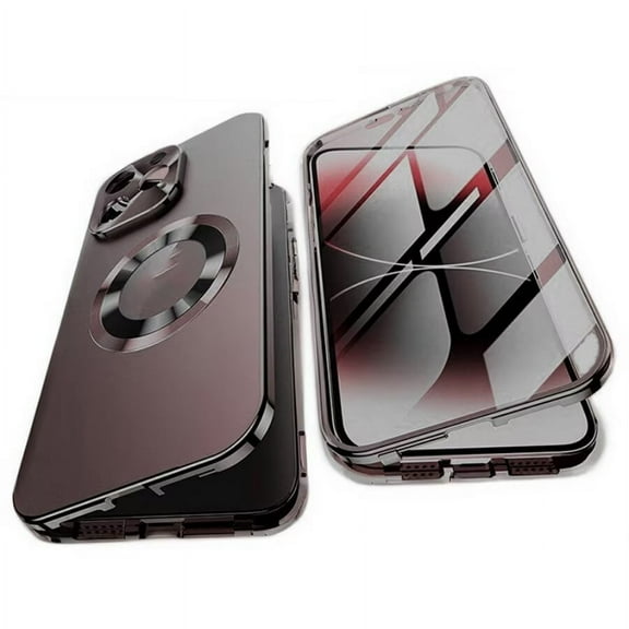 Compatible with iPhone16/ 15/ 14/ 13/ 12 Pro Max, Plus series magnetic privacy protection case, anti-peep screen magnetic suction two-in-one mobile phone case, full body metal bumper