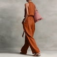 thumbnail image 4 of JULMCOMO Cotton Linen Jumpsuits for Women Halter Deep V Neck Casual Rompers Tie Waist Wide Leg Loose Fit Summer Overalls with Pockets Saffron L, 4 of 4