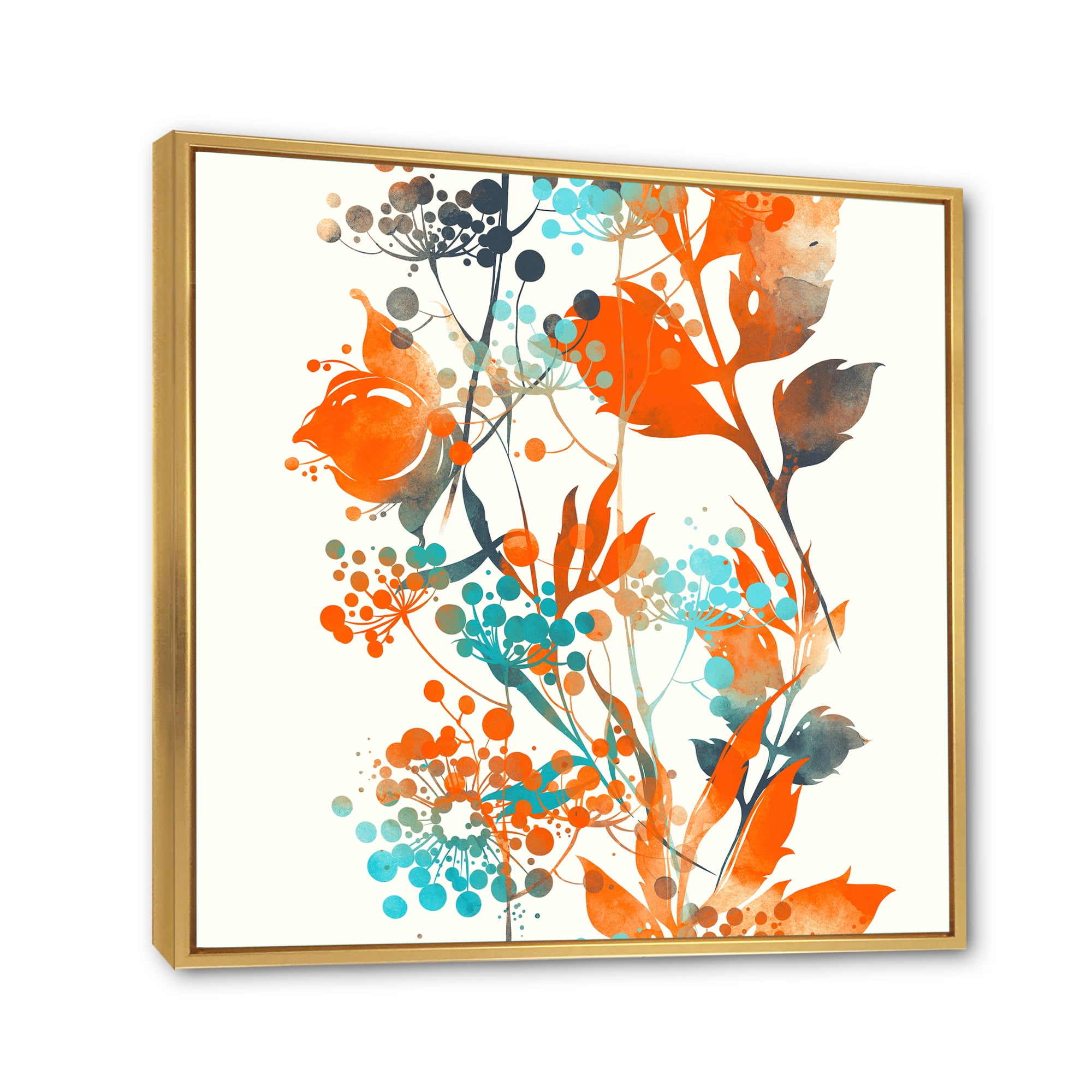 Orange and Green Wildflowers III 36 in x 36 in Framed Painting Canvas Art Print, by Designart