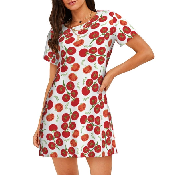 Easygdp Tomato Camisón de manga corta para mujer, informal, estampado