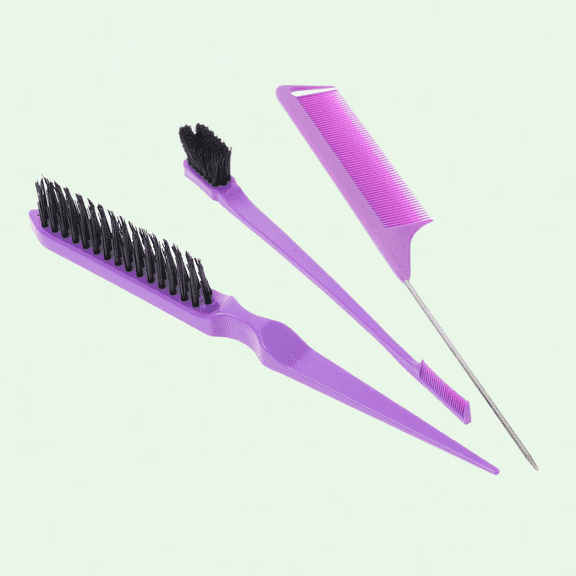 Hair Comb Set, Purple Detangling Comb with Rat Tail Brush and Fine Tooth Comb, Salon Teasing Brush for Hair Styling