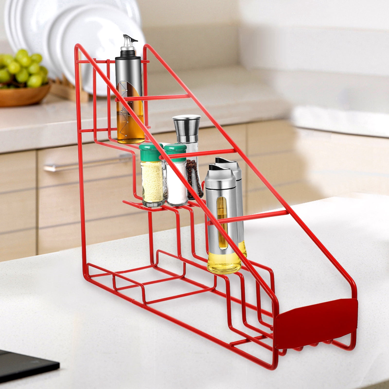 RENACLIPY Syrup Bottle Holder Iron Wire Rack in Red for Storage of Seasoning and Jam Bottles
