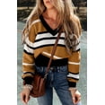 thumbnail image 5 of Ushdele Flattering V-Neck Brown Stripe Sweater - Textured Knit, Stylish Fit!, 5 of 8