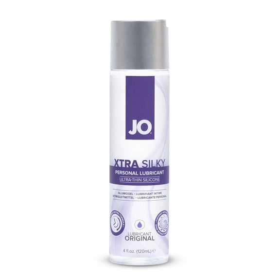 JO Xtra Silky Silicone-Based Personal Lubricant, Ultra-Thin Lube with Vitamin E, 4 fl oz