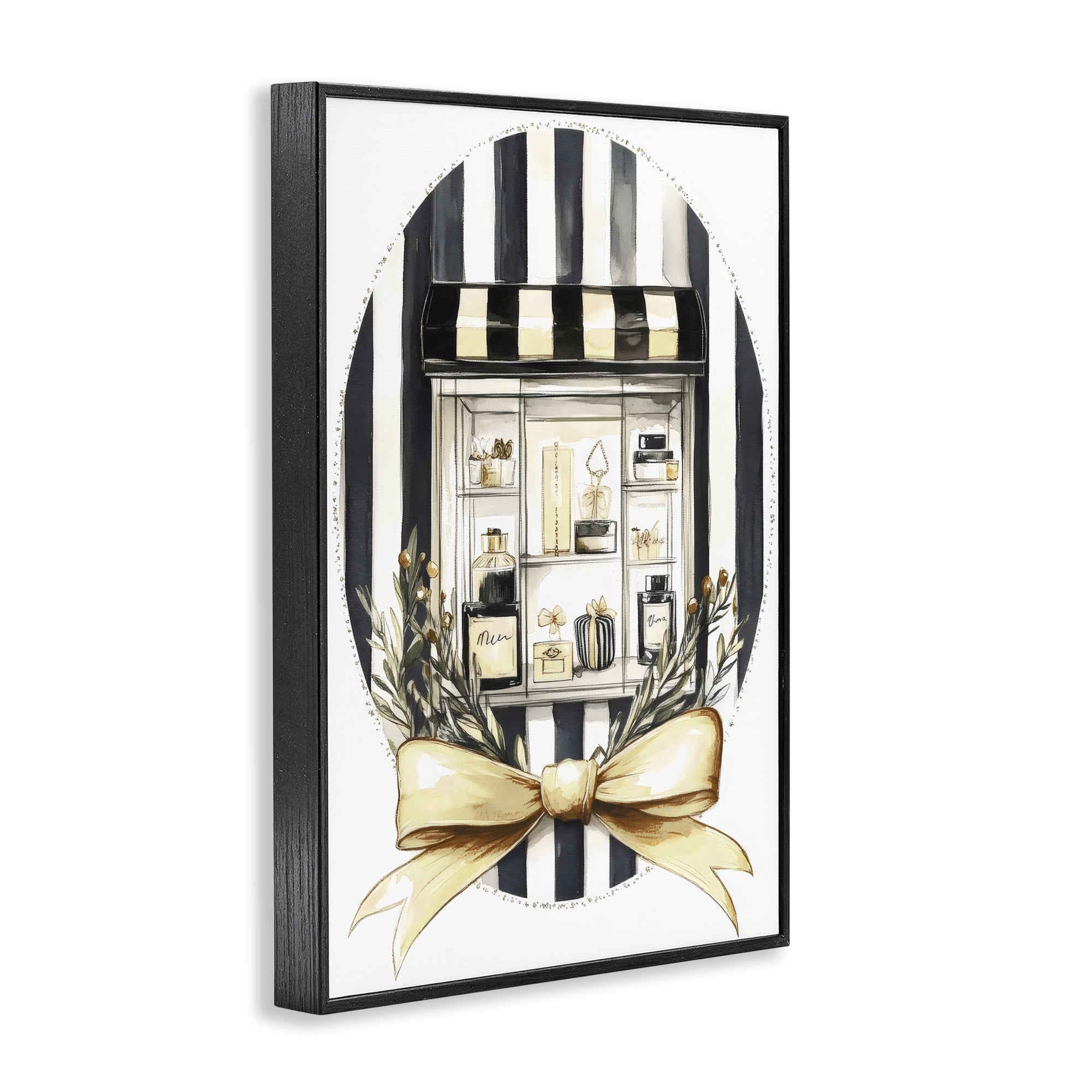 Stupell Industries Maison Perfume Window Display Black Framed Giclee Art, design by Petal Prints Design