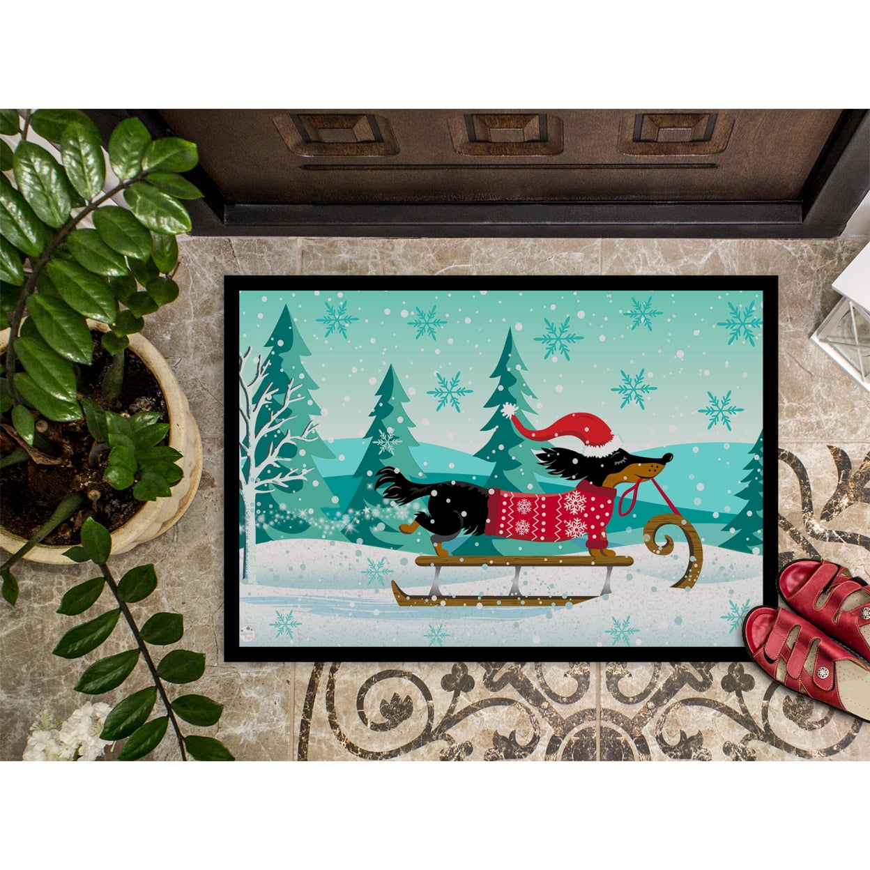 Carolines Treasures VHA3030JMAT Merry Christmas Dachshund Door Mat Indoor Rug or Outdoor Welcome Mat 24x36 Doormat  36"L