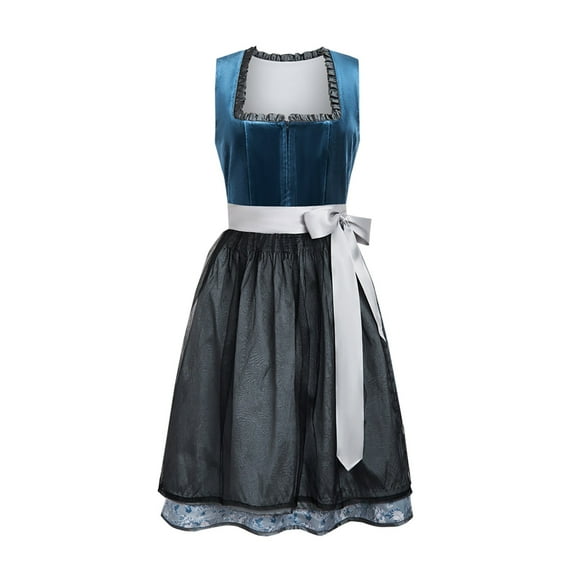 NMMUED Dirndl Dresses Women 2pcs Oktoberfest Outfits Women October Festival Costume for Women Traditional Oktoberfest Costume Midi Dress, Blue L