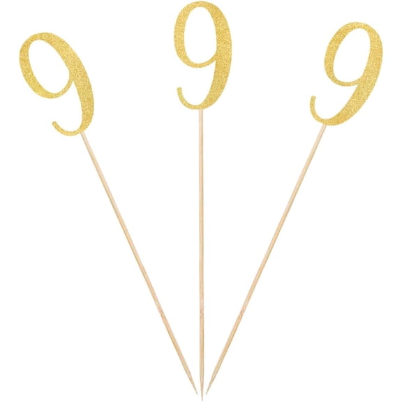 Gold Glitter 9th Birthday Centerpiece Sticks, 12-Pack Number 9 Table Topper Anniversary Party Decorations