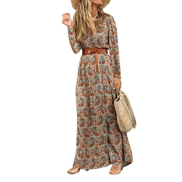 Lolmot Womens Long Sleeve Floral Maxi Long Dress Ladies Boho Party Evening Casual Dress