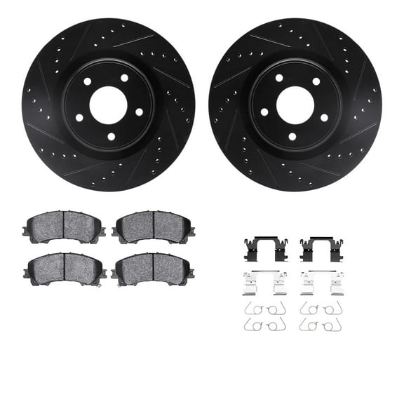 Dynamic Friction Company Front Brake Rotors-Drilled and Slotted-Black with 5000 Advanced Brake Pads includes Hardware 8512-67129