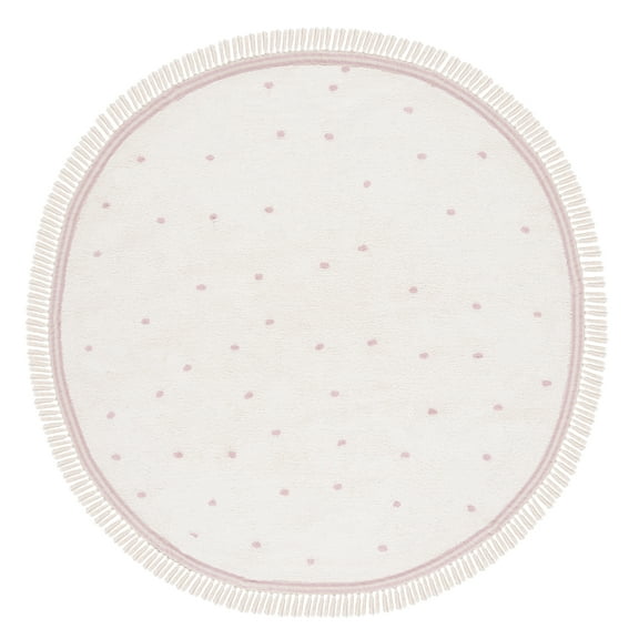 SAFAVIEH Easy Care Leptis Polka Dot Cotton Machine Washable Area Rug, Ivory/Pink, 6' x 6' Round