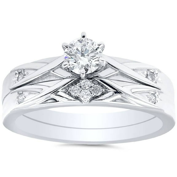 Empire Jewel Round Cut Diamond Couple Ring - 1.5 Ct Lab-Created Simulated Diamond - Elegant 14K White Gold Over Setting - Perfect Engagement Ring - Ideal Gift for Anniversaries and Special Occasion