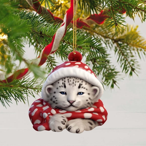 Cute Leopard Baby Christmas Tree Charm Flat 2D Acrylic Car Ornament Decorative Pendant For Festive Seasonal Joy
