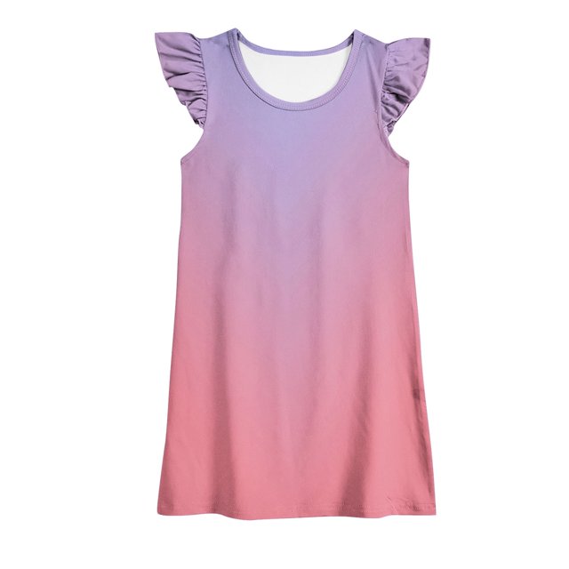 Plebaso Robes pour Bébés Filles Été Col Rond Manches Volantes Dégradé Robe d'Été Mode Enfants