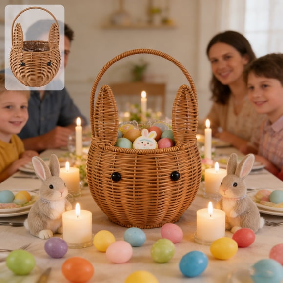 Dvkptbk Imitation Rattan Handheld Flower Basket Ears Paper Rope Woven Handheld Basket Flower Shop Imaginative Flower Arrangement Basket Green Plants Basket easter decorations